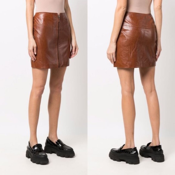 ba&sh Melba Lamb Leather Zip Up Mini Skirt